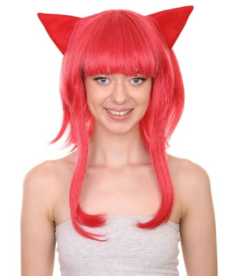 Adult Women's 16'' Inch Medium Halloween Video Game Annie Wig with Ears, HW-6906A