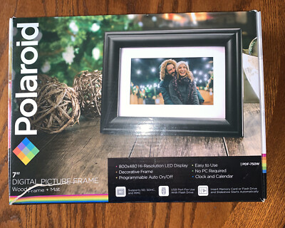 Polaroid 7'' Digital Picture Frame Wood Frame P + Mat High Resolution LED Display