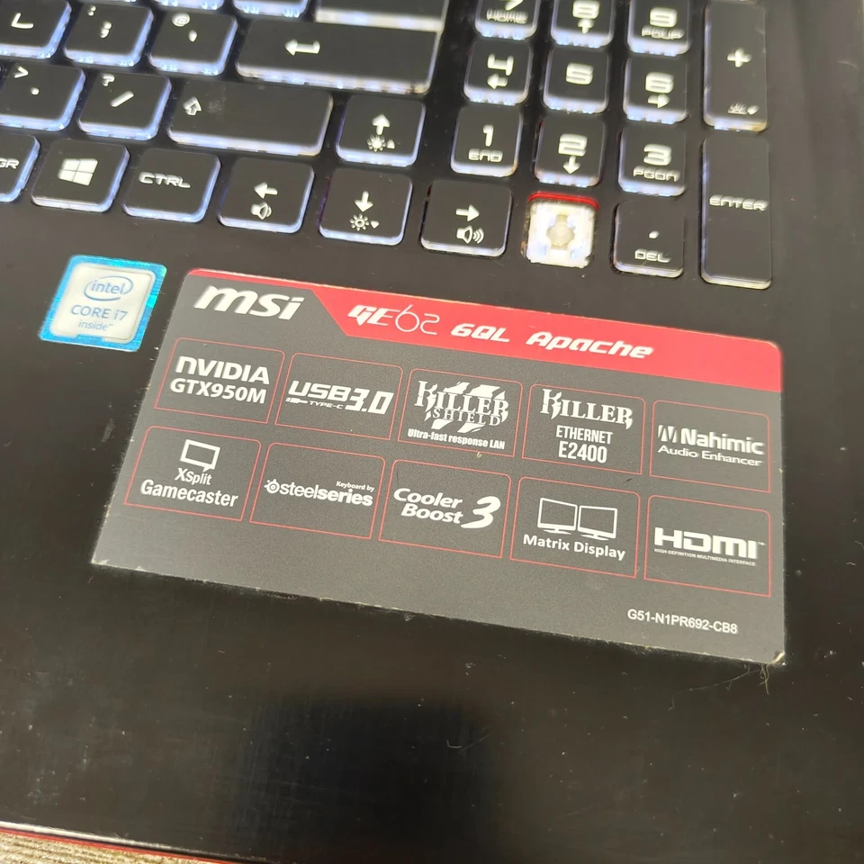 MSI GE62 Apache Gaming Laptop i7 6th Gen - Backlight Gone - For Parts - Image 3 of 4