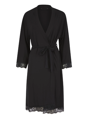 lightweight black dressing gown Bown of London Persephone Lightweight Short Dressing Gown