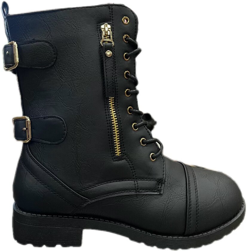 Women Forever Link Lace-Up Zipper Round Toe Low Heel Military Combat Boots  Size