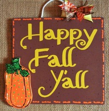 HAPPY FALL Y'ALL Sign Autumn Plaque Pumpkin Wall Art Hanger Door Halloween Decor