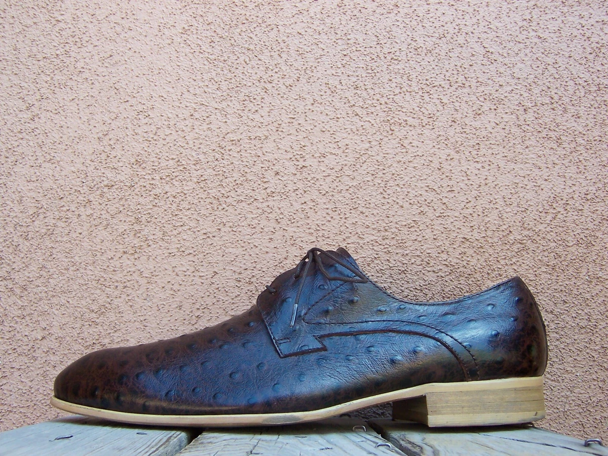 GRIMENTIN Dress Casual Shoes Brown Full Quill Ostrich Leather