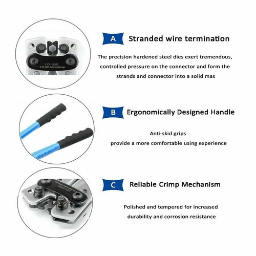 6-50mm² Electrician Wire Cable Lug Crimp Tool Terminal Crimper Plier Crimping UK - Picture 6 of 12