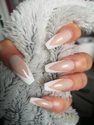French Manicure Chevron Hand Painted False Nails Ebay