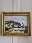 Tableau Huile Sur Toile TORTEL (XXeme) "Village provençal avec tour et montagne