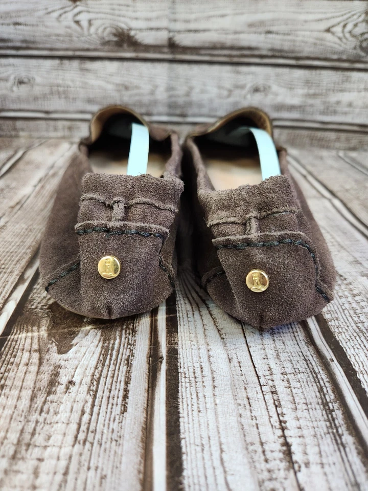 Lands' End Women’s Suede Leather Moccasin Slippers English Brown 10 Slip On - Image 4 of 4