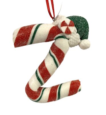 Initial Letter  Z  Candy Cane Christmas Ornament 3.75x 3.75 x 1  2023 Santa Cap