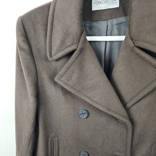 Vintage Forecaster of Boston Brown Wool Blend Double Breasted Navy Pea Coat SZ 8 - Picture 3 of 22