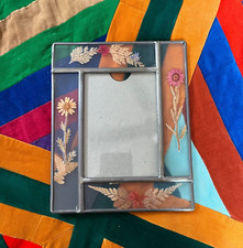 Vintage Pressed Flowers 3.5x5 Photo Frame Leaded Glass CottageCore Yellow Pink