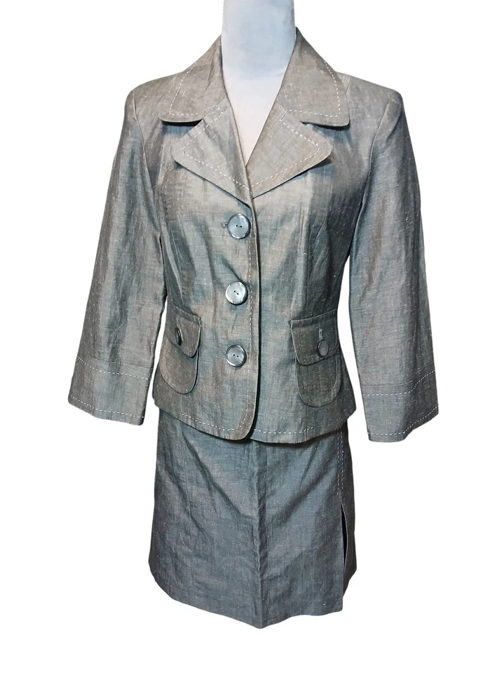 Willi Smith Vintage Skirt Suit Set Linen Blend Sophisticated Corpcore Size Small - Image 2 of 4