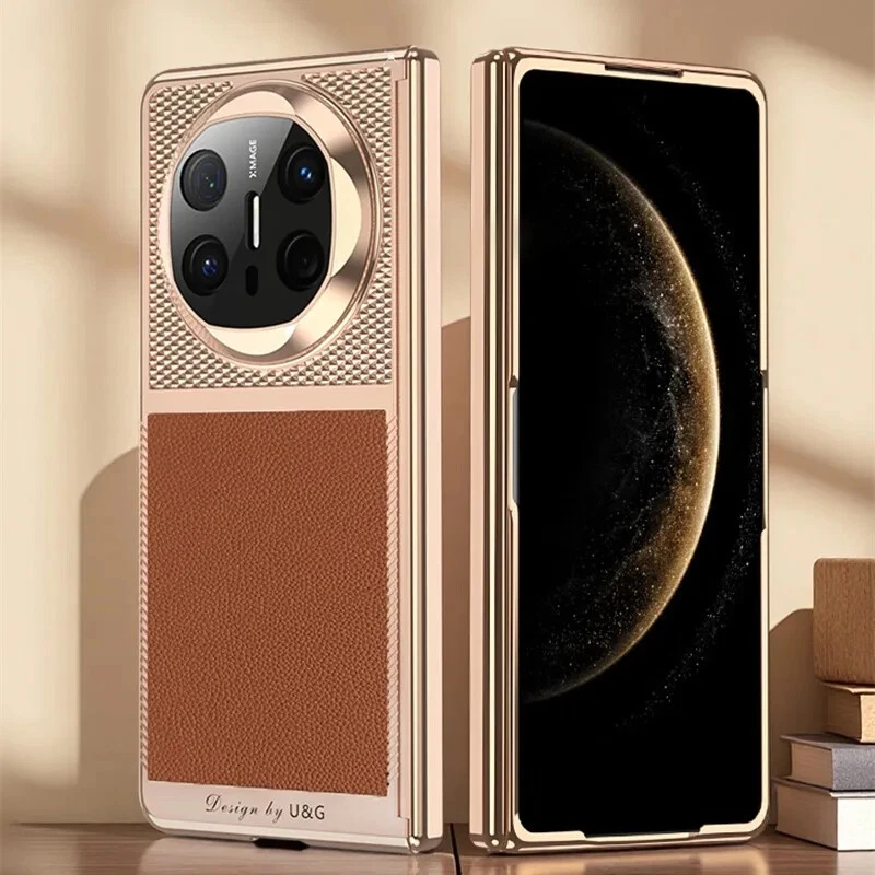 Genuine Leather Diamond PC Case For Huawei Mate X6 X5 Magnetic Hinge Glass Cover - Image 2 of 4