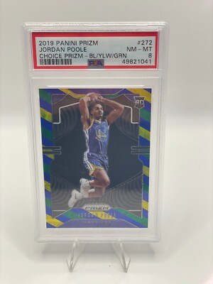 Jordan Poole 2019-20 Panini Prizm Choice RC Blue Yellow Green #272 PSA 8 Card
