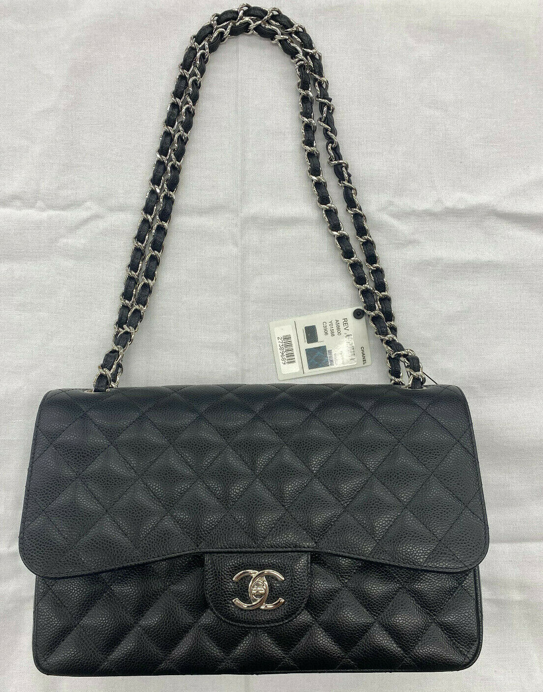 chanel black and white quilted bag leather