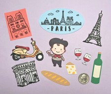 Paris Die Cuts - 11 pcs. Eiffel Tower, Arc de Triomphe, Cute French Guy - More