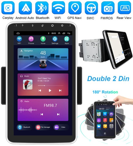 Double 2DIN Rotatable 10.1" Android 13 Apple Carplay Car GPS Stereo Radio 64GB - Picture 2 of 17
