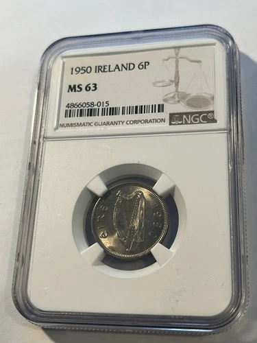 1950 Irish Ireland Sixpence 6 Pence NGC MS 63