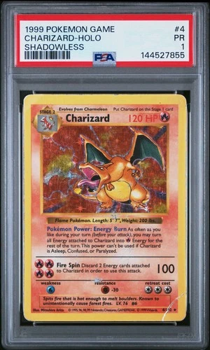 1999 POKEMON BASE SET SHADOWLESS #4 CHARIZARD-HOLO PSA 1