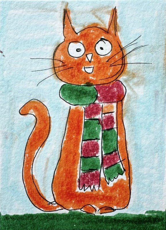 Original ACEO Painting Cat Miniature Art Card By Carole Collins M14