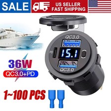 12V-24V PD QC3.0 Dual USB Car Fast Charger Power Socket Outlet LED Voltmeter LOT