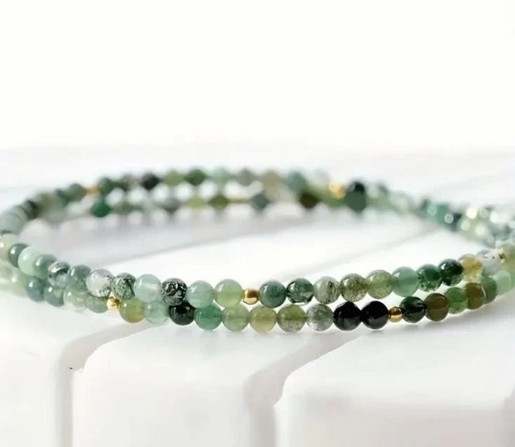 ✅ Moosachat Edelstein Halskette Grün Gold Natürliche Stein Perlen Kette Damen ✅ - Bild 4 von 4