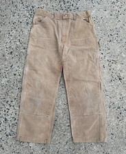 VTG 1989 Carhartt 100 Years Double Knee Carpenter Pant Brown SZ 32x30 repaired 