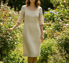 GERALD DAREL Dress Size 36 Beige Designer Lined Ruffle Midi Work Party Function