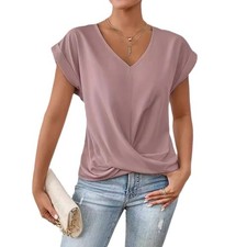 Elegant V-Neck Top Women's Solid Color Short Sleeve Spring Fashion Tee