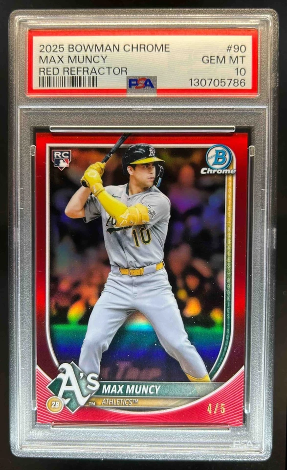 2025 Bowman Chrome Max Muncy RC Red Refractor Rookie #4/5 Athletics PSA 10
