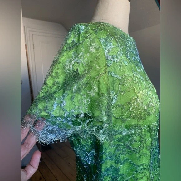 Vintage VERSACE Versus Couture Lime Green Iridescent Lace Shift Dress medium - Image 2 of 4