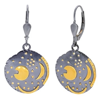 TRENDOR Schmuck Ohrringe Himmelsscheibe von Nebra 925 Silber schwarz/gold ⌀18 mm - Bild 1 von 4