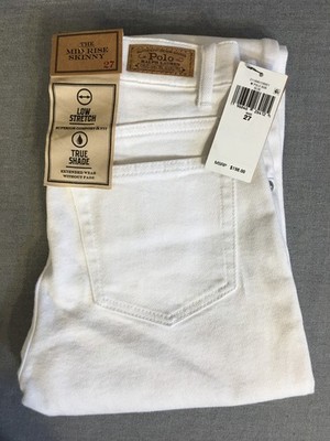 Polo Ralph Lauren Women's White Low Stretch Jeans, Mid Rise Skinny, sz 27