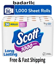 Scott 1000 Toilet Paper, 36 Rolls, 1,000 Sheets per Roll