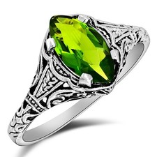 1CT Natural Peridot 925 Solid Sterling Silver Filigree Style Ring Sz 6 US7