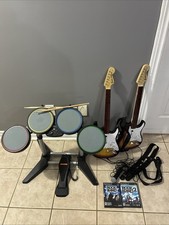 PlayStation 2 Rock Band 1 & 2 Bundle Complete Set - Guitar Drums Microphone Game