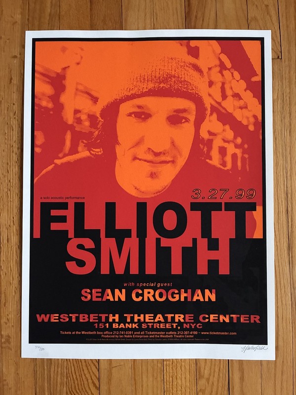 Elliott Smith 1999 NYC Concert Poster Signed Lynne Porterfield Ltd Screenprint