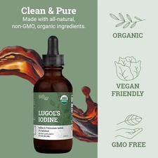 Organic Lugol's Iodine 2% Solution 3000 mcg For Thyroid Support - 2 Fl Oz