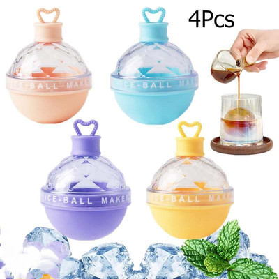 1/4Pcs Ice Ball Maker, Large Silicone Round Ice Cube Moulds Ice Tray for Whiskey