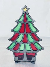 Interpur Stained Glass Christmas Tree Votive Candle Holder Metal Frame Taiwan 8"