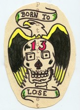 original 1960s vintage tattoo flash breezy born to lose 13 skull rantoul IL 3x5