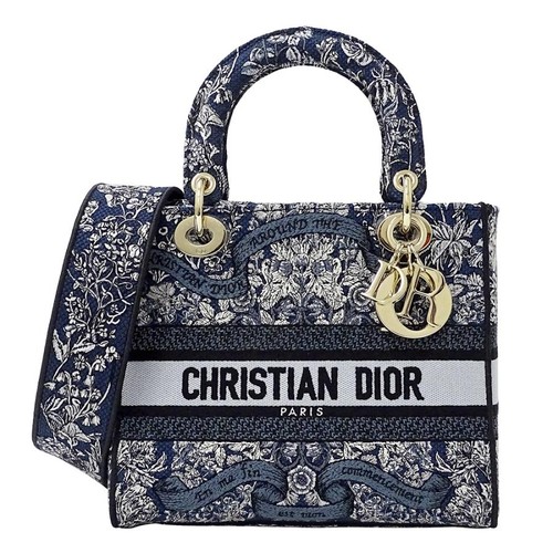 Dior Lady D-Lite Handbag Shoulder Bag Jacquard Blue #017