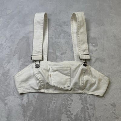 Rare Vintage 1970s LEVI'S White Denim Halter Overalls Crop Top White Tab USA