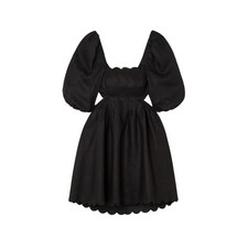 Zimmermann 'Mae' Black Linen Cutout Scalloped Linen Mini Dress Size 0 / US 4