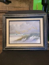 Framed Coastal Painting Fraimed Signed Original Art Canvas. 17 By 14