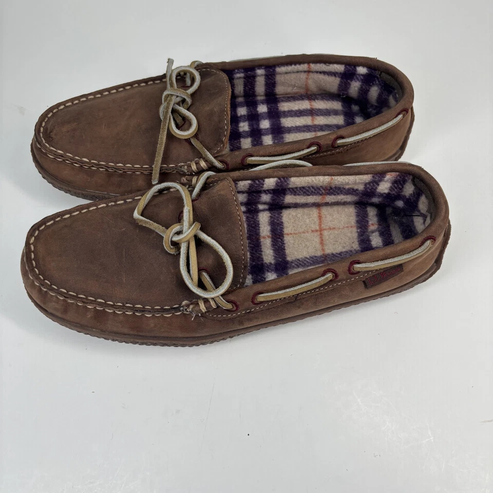 Zapatillas mocasín L.L.Bean cosidas a mano forradas de franela para mujer 8M marrón gamuza Foto 4 de 4