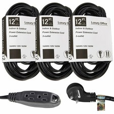 3 Way Power Splitter and 6' Extension Cord, 3 Pack With Angled Plug