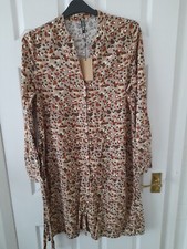 Pieces Cappuccino Animal Printed Long Sleeve Women Shirt Dress Size L