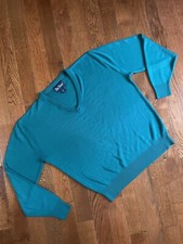 Vintage Par Four Sweater Men's Med Green V Neck USA 100 Acrylic Pullover MINT