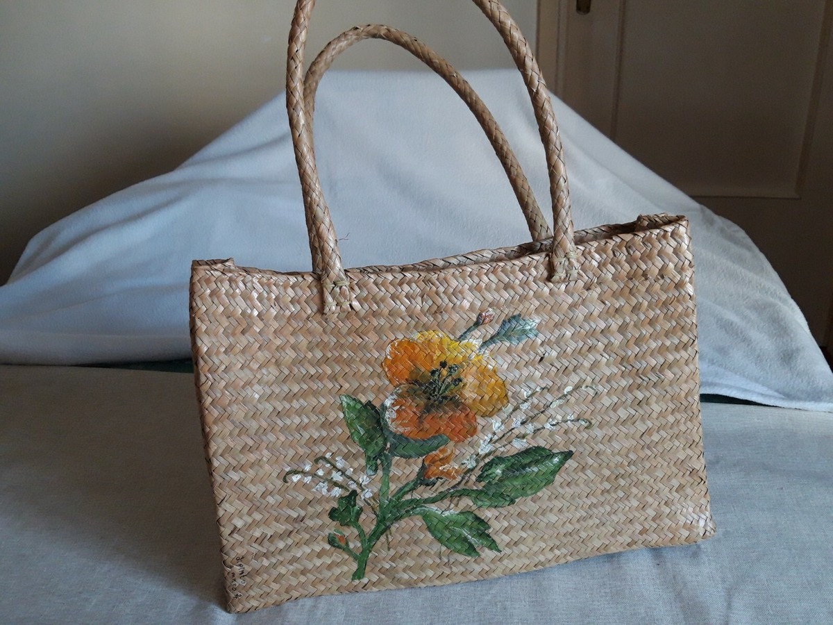 Borsa di paglia Dipinta a mano manici Artigianale