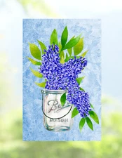 Lilac Flowers in Mason Jar WINDOW CLING Size 10.6" Repositionable Vinyl